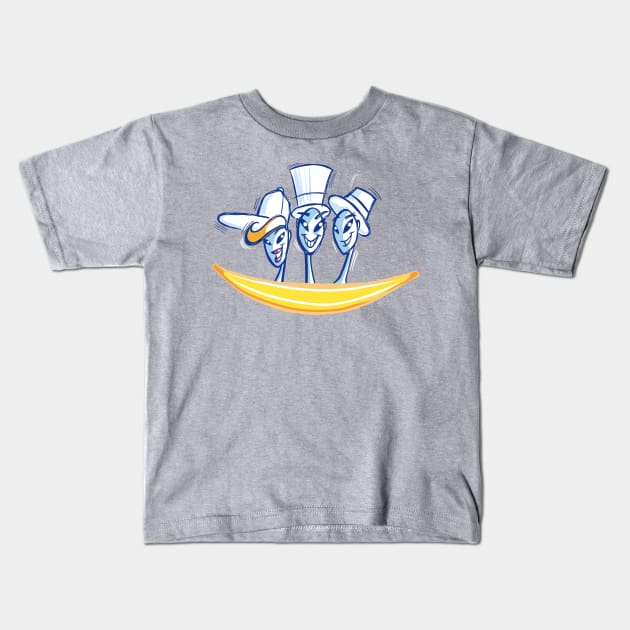 ET with white hats riding a banana Kids T-Shirt by Dani Vittz